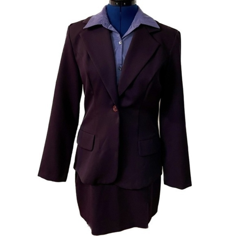 City Triangles - Vintage 90s Plum Suit Jacket and Skirt - Size 11